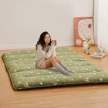 Foldable Japanese Futon Mattress, Floral Print Floor Mattress, Roll-Up Tatami Mat, Camping Pad, Five-Line Arc Wave - Chim ruồi xanh - Xem 1