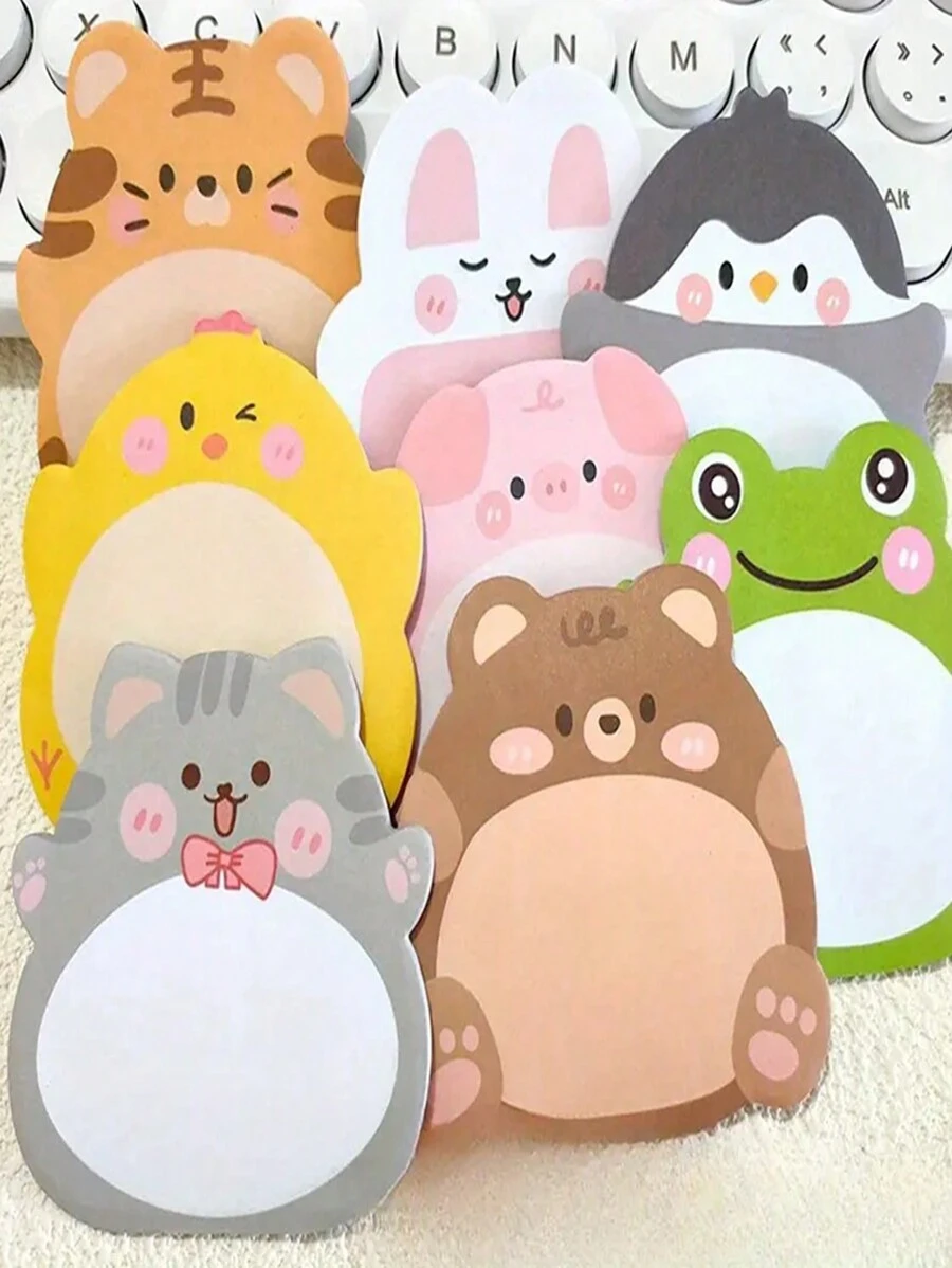 5pcs/8pcs Cute Cartoon Animal Pattern Sticky Notes, 20pcs/Book, 100pcs/160pcs Creative Upright Memo Pads Back To School - 8 Books, 160 Sheets - View 1