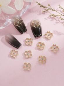 10入組水晶玻璃指甲藝術裝飾貼紙，DIY指甲石，指甲美妝必備品 - 金色 - 查看 1