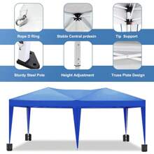 10'x20' Folding Canopy With 6 Removable Sidewalls Outdoor Event Shelter UPF 50+ Gazebo Portable Tents For Parties Beach Camping Wedding EZ Pop Up Canopy - Blue + Metal-2 - View 3