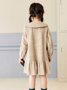 mini bala Vestido tipo cuello sport estilo universitario para niñas jóvenes - Diseño adorable de otoño en beige