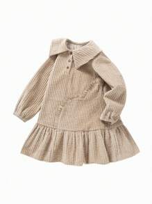 mini bala Vestido tipo cuello sport estilo universitario para niñas jóvenes - Diseño adorable de otoño en beige