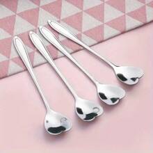 4/8pcs/Pack Heart-Shaped Mirrored Stainless Steel Coffee Spoons, One-Piece Design, Stirring Spoon, Dessert Spoon, Gift Christmas Gift