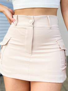 EMILI LULU RUN2 Women's Cargo Skirt Shorts High Waist With Side Pockets - Beige - View 3