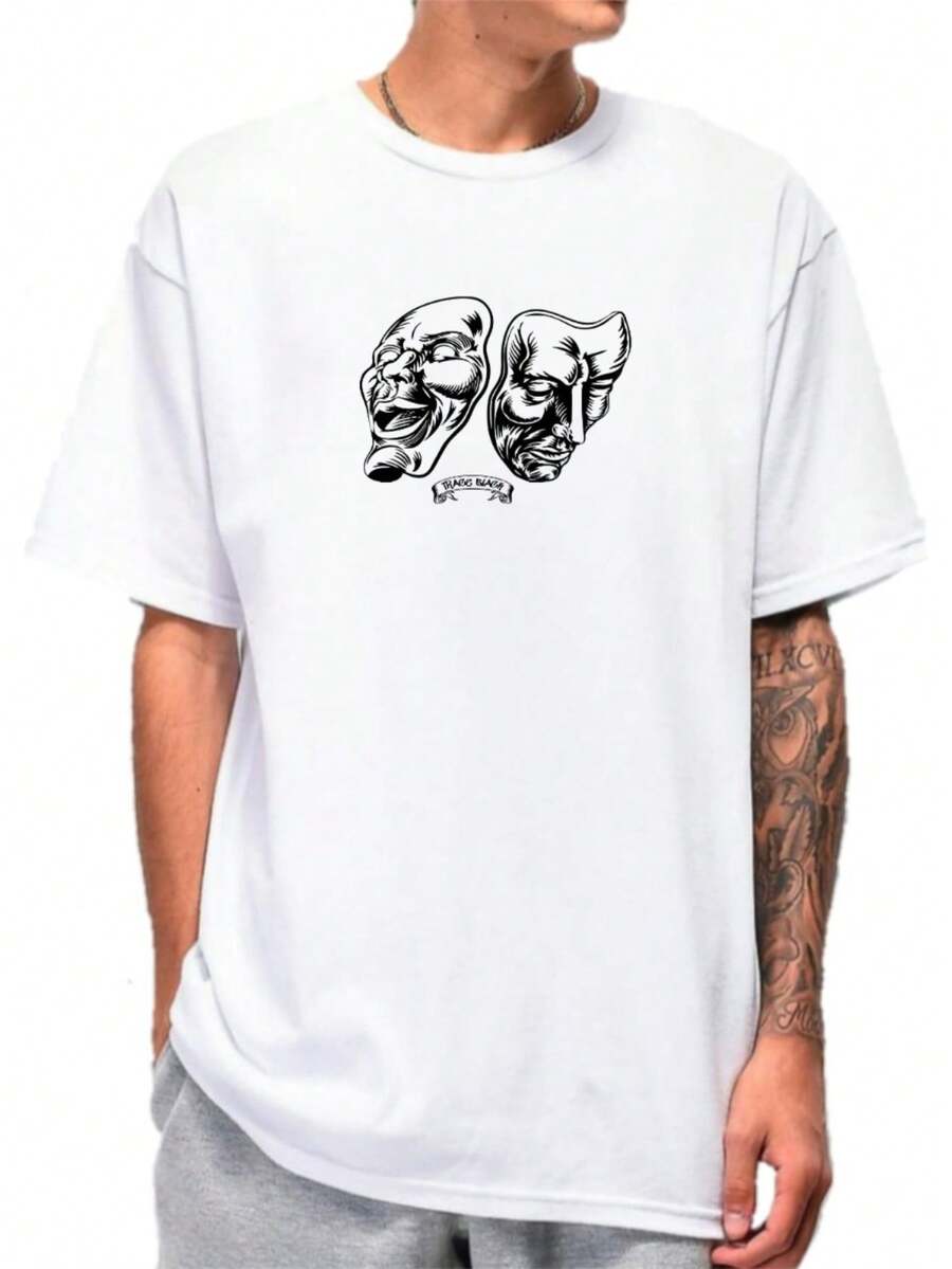 Cry Now Mask T-Shirt Unisex 100% Cotton Streetwear New Release Shipping Various Colors!! PLUS SIZE - 白色 - 查看 1