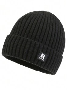 1 件户外简约纯色保暖内衬针织帽，适合户外街头穿着，时尚字母无檐帽，秋季服装的理想礼物