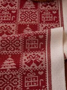 1 szt. Czerwony bieżnik na stół z motywem świątecznym/1 zestaw czerwonych bieżników na stół + zestaw podkładek, wzór pudełka na prezent w renifery, długi pokrowiec na stół, odpowiedni do stołu jadalnego, stolika kawowego, stolika do herbaty, dekoracji komody - Czerwony - Zobacz 4