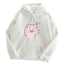 Moda Sudadera De Mujer Con Capucha - Lindo Cerdo - Blanco - Ver 1