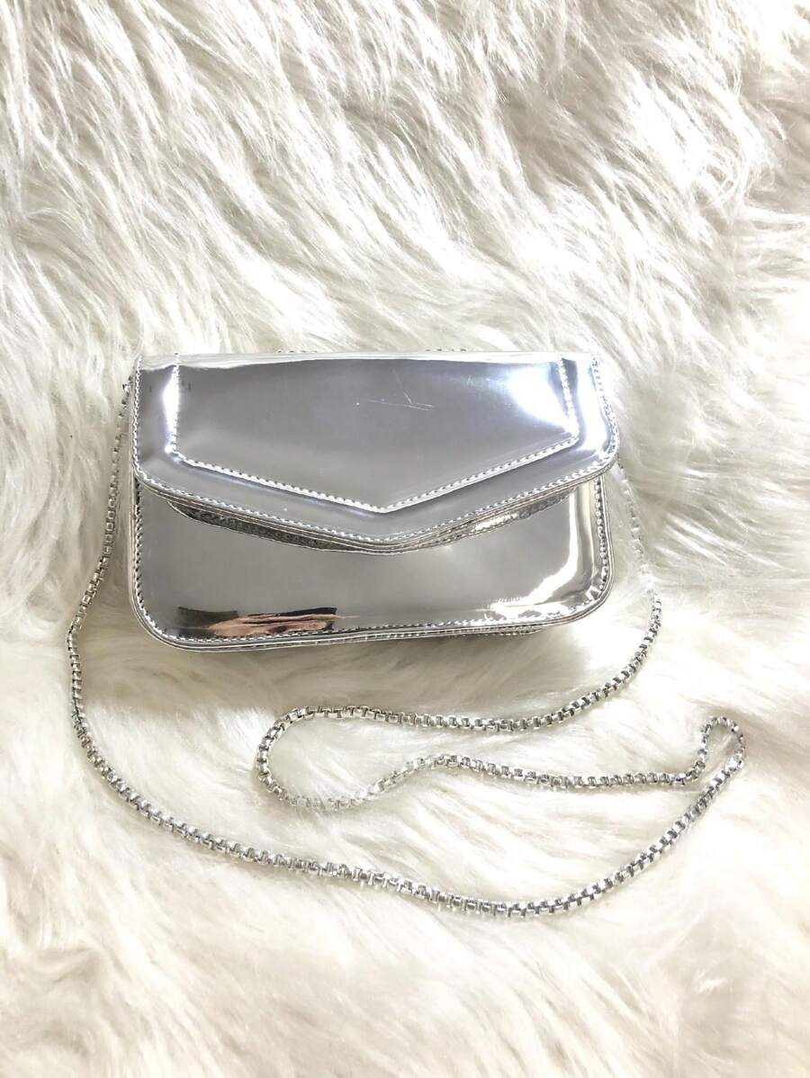 New Arrival Mini Party Bag Metallic Mirrored Cell Phone Holder Coin Purse With Gold Chain - Silver - View 1