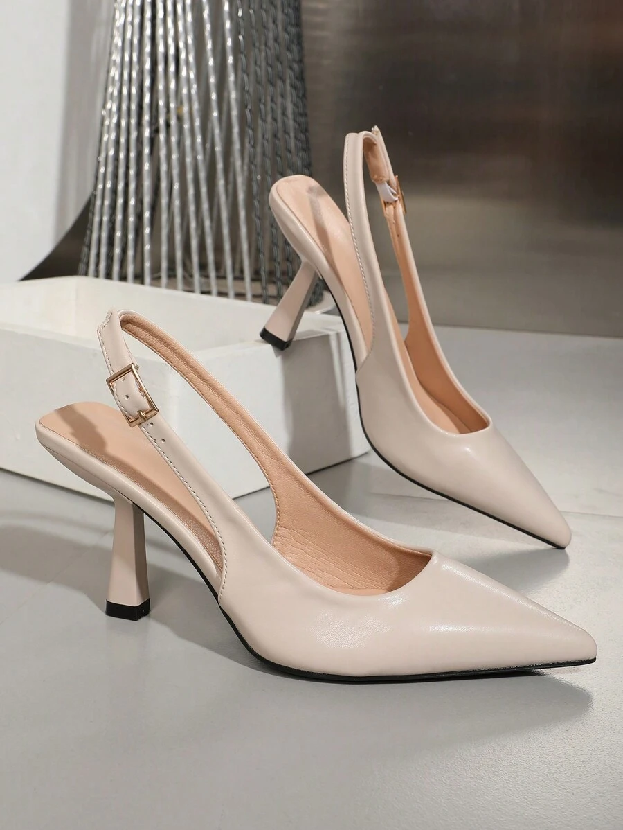 OMS 女士 2024 年夏季露跟凉鞋，尖头低跟，韩版格纹粗跟，法式口闭趾，优雅时尚平底鞋