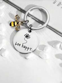 1 件女士银色欧美风格极具吸引力的简约不锈钢激光雕刻彩虹愿你骄傲钥匙扣吊坠，情侣礼物，适合日常使用 - 銀色 - 查看 1