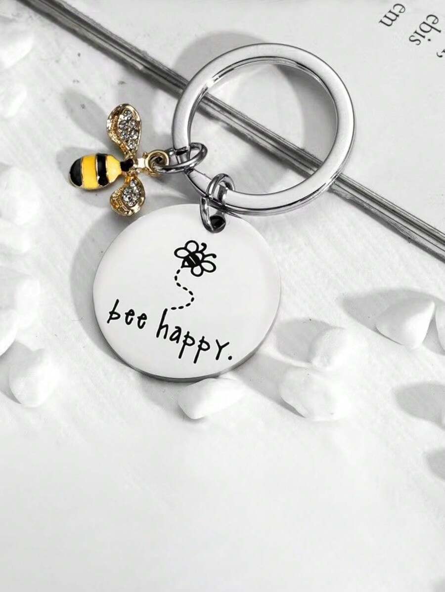 1 件女士银色欧美风格极具吸引力的简约不锈钢激光雕刻彩虹愿你骄傲钥匙扣吊坠，情侣礼物，适合日常使用 - 銀色 - 查看 1