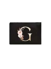 A-Z Buchstaben Muster Make-up Tasche, schwarz kleine Größe, Make-up Beutel, tragbare Kulturtasche, Lehrertags-Geschenk, wiederverwendbare Kosmetiktasche - Schwarz - Übersicht 28