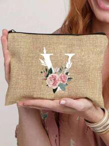 1 件字母 A-Z 花卉印花化妆包，送给女孩的礼物，可爱复古简约时尚字母图案印花包，小物件化妆包，包，化妆包，洗漱包，手拿包，轻便折叠包，简易购物袋，教师礼物手拿包，适用于护士、医生、教师包，适合个人旅行化妆品学校用品旅行必需品化妆包节日必需品化妆包化妆包化妆品收纳袋节日冬季 2024 化妆品收纳袋化妆品收纳