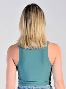 FITNESS CROPPED TOP GYM WORKOUT RUNNING SMOOTH SHINY FABRIC - 綠色 - 查看 3