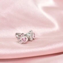 Hypoallergenic Dog Paw Cubic Zirconia Earrings, Suitable For Teens, Girls & Women, Cute Animal Stud Earrings, Birthday Gift - Pink - View 4