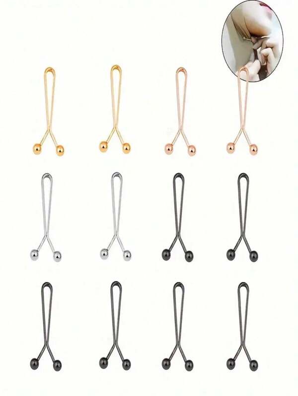 12pcs/Pack  Manganese Steel Hijab Clips, Hijab Pins, For Daily Wear, As-Salamu Alaikum Women Brooch