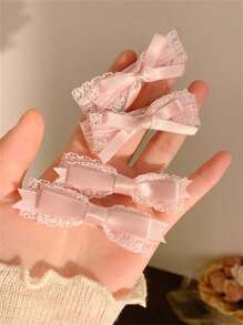 2/4 件套法式芭蕾风格粉色蕾丝蝴蝶结发夹女士刘海侧发饰情人节情人爪夹发夹发夹，女士冬季服装，蝴蝶结，可爱