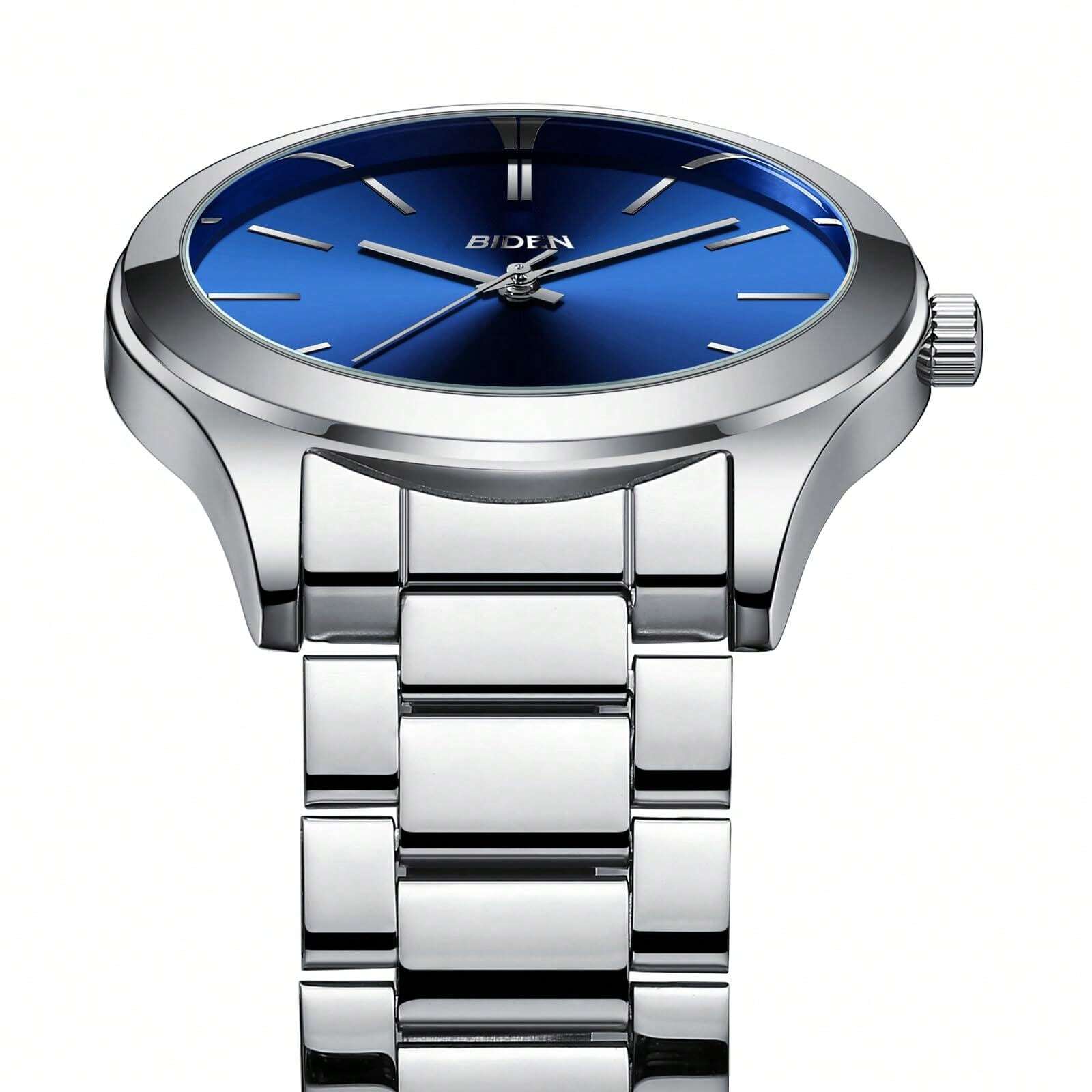 BIDEN 1pc Men Waterproof Stainless Steel Band Quartz Analog Watch