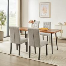 VECELO Tufted Dining Room Chairs Set Of 6, Parsons Diner Chairs Upholstered Side Kitchen Chairs With Solid Wood Legs And Padded Seat - 灰色 - 查看 5