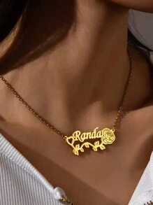 1PC Zelfgemaakte roos gepersonaliseerde roestvrijstalen naamplaatje ketting, aanpasbare naam eenvoudige dagelijkse stijl, sleutelhanger, producten inclusief geschenkdoos, Valentijnsdag cadeau, verjaardagscadeau, Moederdag cadeau, dagelijks cadeau