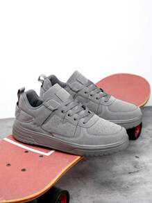 (尺码偏小) 男士时尚复古灰色系带休闲运动鞋，青少年轻便户外百搭滑板运动鞋，跑步鞋，情侣鞋