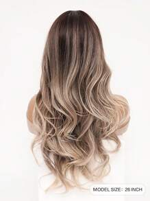 迷人性感渐变棕色假发多色中分长卷发波浪假发亚麻金色天然头发合成耐热纤维假发女士日常派对狂欢使用 26 英寸 - 漸變金色 - 查看 2