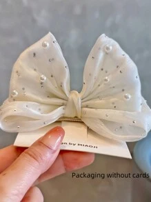 1 pièce Pince à cheveux avec nœud en cristal mignon et doux pour filles (carte non incluse) - Beige - Voir 3