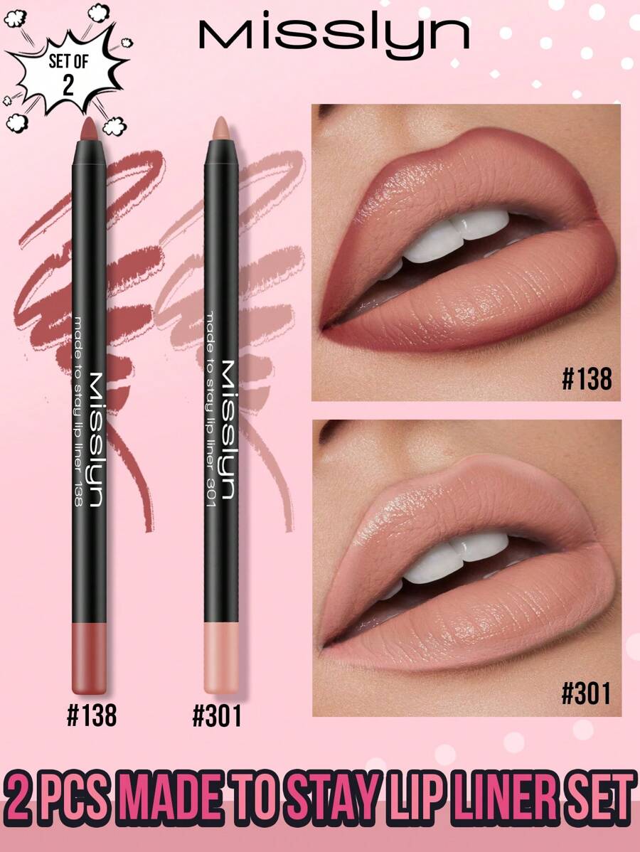 Misslyn 2支装持久唇线笔套装。持久显色，可削尖，凝胶质地，涂抹顺滑，妆效自然，色彩饱满，打造自然唇妆。 - 138+301 - 查看 1