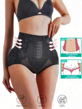 1 件蕾丝塑身裤 - 紧身版型，塑身系列，高腰收腹裤，弹力网眼薄款，多扣提臀裤，修身连体衣 [尺码偏小，请订购大 1-2 个尺码以获得宽松版型]