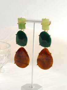 1 paire Boucles d'oreilles pendantes multicouches en résine de style géométrique à goutte d'eau de faux bijoux, style européen et américain, convient pour le port quotidien, les vacances, les fêtes et événements pour femmes