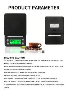 1 pieza Balanza electrónica de cocina multifunción de alta precisión color negro con temporizador, balanza de cocina de alta precisión, balanza de café manual italiana, balanza inteligente para café molido y de goteo, balanza para espresso de 3kg/0,1g con función de pelado
