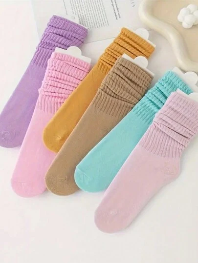 6 Pairs Candy Color Slouch Socks, Simple & Comfortable Mid-Calf Socks, Women Autumn Stockings And Socks