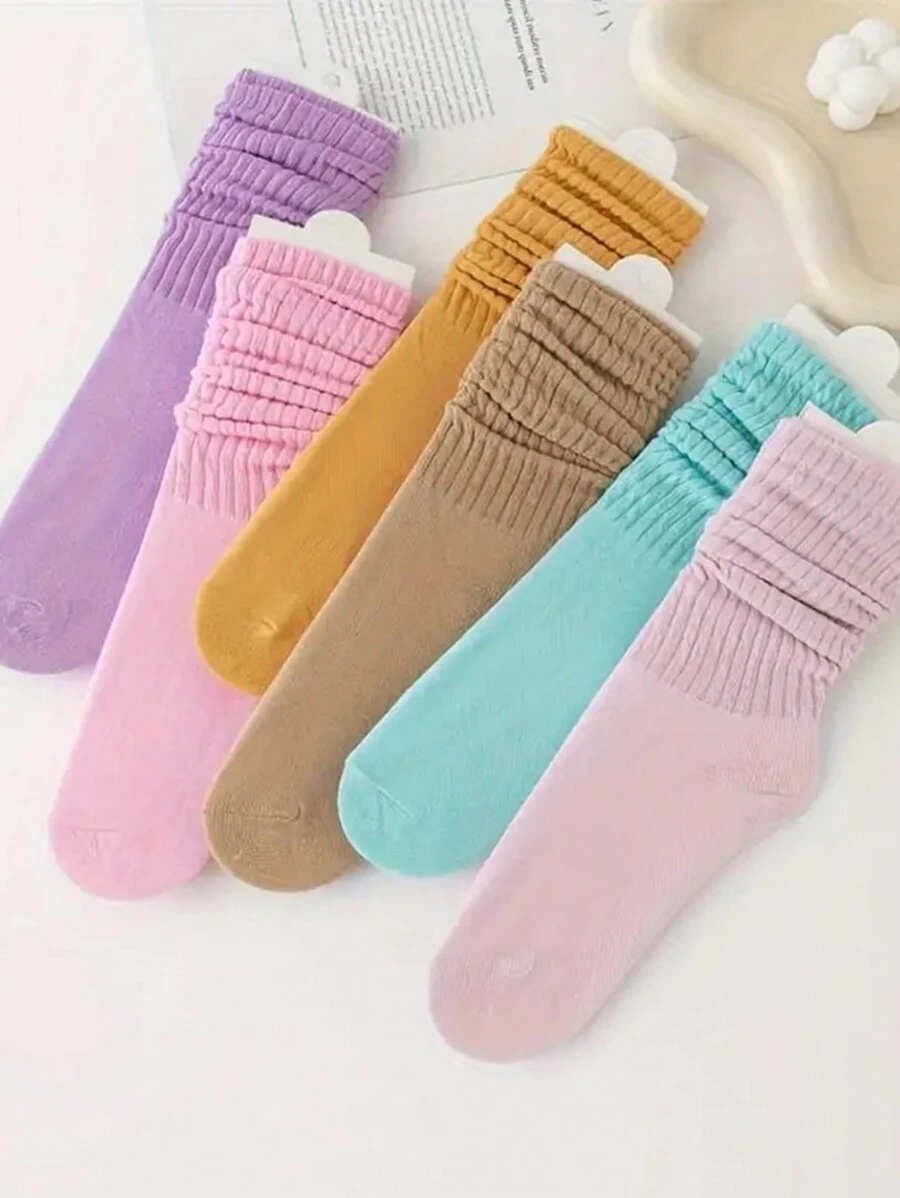6 Pairs Candy Color Slouch Socks, Simple & Comfortable Mid-Calf Socks, Women Autumn Stockings And Socks - Multicolor - View 1