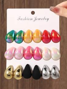 Stylish Colorful Resin Water Drop Shaped Earring Set, Minimalist Elegant Design, Suitable For Daily Wear Or Ladies' Festival Gift