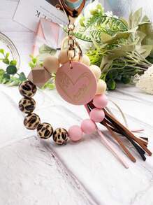 1pc Leopard Wooden Bead Silicone Bead Korea Tassel Charm Heart Wood Slice Wrist Phone Cord, Bag Charm, Key Chain Accessory, Mother's Day Gift Gifts For Mother, Family, Friends, Birthday, Holiday Phone Charm, Phone Chain