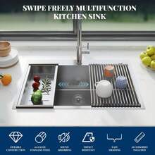 Kitchen Sink,30/33 Inch Undermount Kitchen Sink 16 Gauge Single Bowl Stainless Steel Kitchen Sink With Integrated Ledge And Accessories(Pack Of 5),30"/33"-Workstation Sink - 33 inch - 查看 3