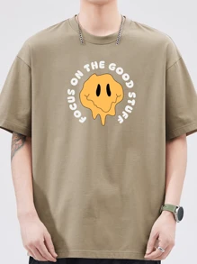 Oversized T-Shirt Unisex Streetwear 100% Cotton Printed Shirt - Màu Khaki - Xem 1