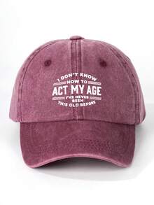 1 pieza Gorra de béisbol lavada con estampado de líneas de ola "Act My Age", sombrero de sol con ala ajustable para viajes al aire libre, vacaciones en la playa, estilo Y2K