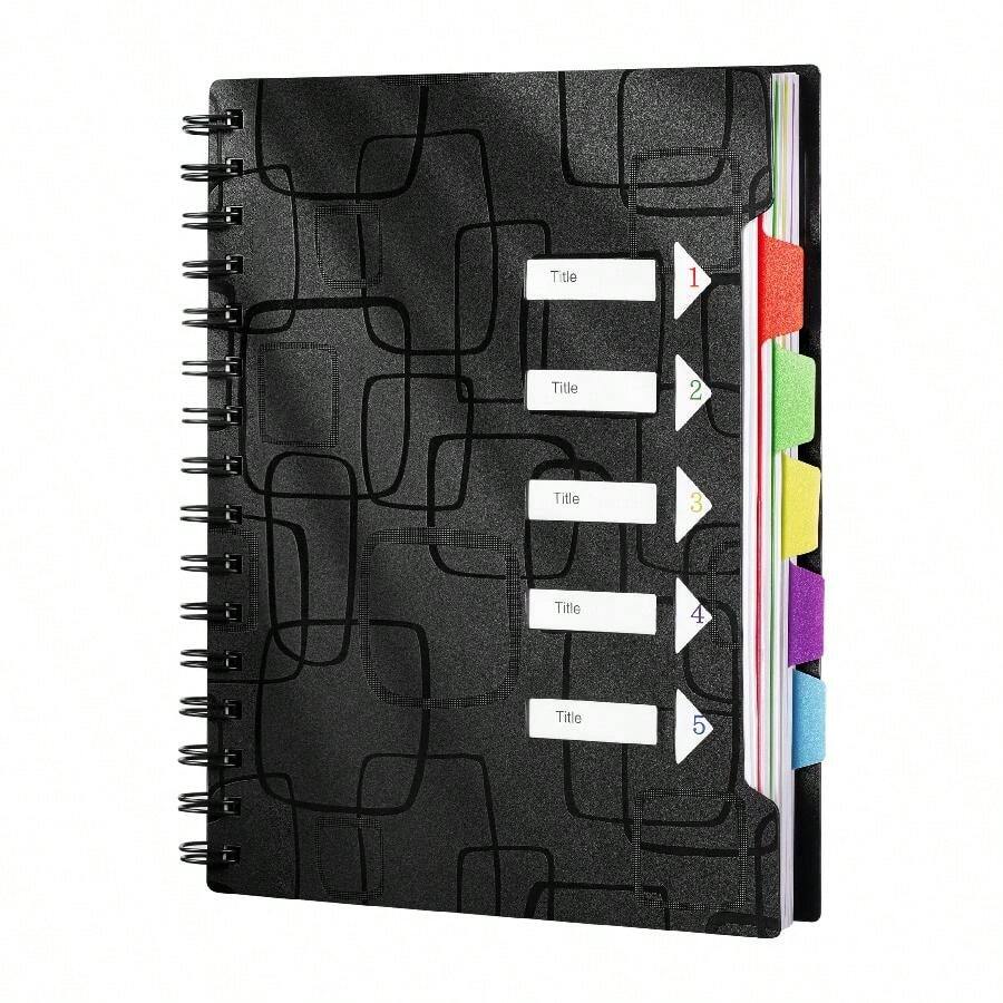 五科螺旋笔记本，240页，大学标准行距，带分隔标签，A5尺寸，适用于学校、办公室、记笔记、学习用品、返校季