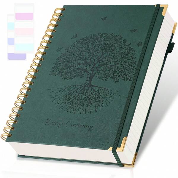 Diario grande A4 grabado en relieve, cuaderno de notas de espiral con 300 páginas de escritura, cuadernos con rayas universitarias, 8,5 pulgadas X 11 pulgadas, cuaderno de tapa dura A4 adecuado para trabajo, oficina, aulas, con 24 etiquetas, adecuado para mujeres y hombres