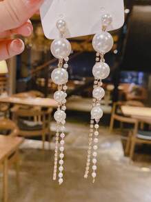 1 cặp hoa tai tua rua đính đá và ngọc trai phong cách Châu Âu & Mỹ cổ điển, hoa tai tuyên bố thời trang - Màu be - Xem 9