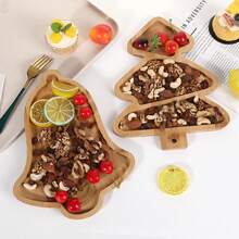 1 chiếc đĩa tre trang trí cây thông Noel dễ thương, đĩa đựng đồ ăn nhẹ, trái cây và đồ ăn nhẹ cho bữa tiệc, đồ trang trí Giáng sinh, đồ trang trí Giáng sinh, quà tặng Giáng sinh, đồ dùng cho bữa tiệc Giáng sinh - Màu gỗ - Xem 7