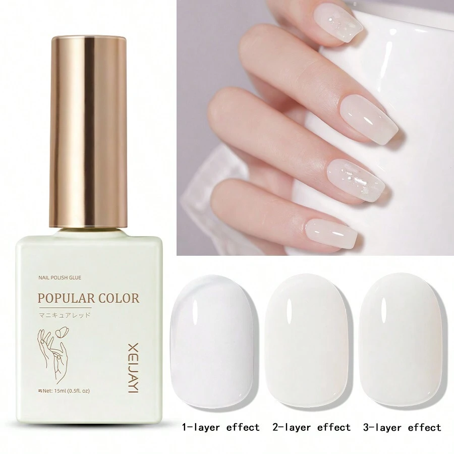1瓶裸白色冰透凝胶指甲油 15毫升 可卸闪粉凝胶指甲油 四季皆宜 - 家用美甲沙龙 DIY 美甲