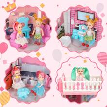 4/6/9/11/14 Room Doll House For Girls, Dream House Playset With 1 Dog, 2 Trees And 25 Furniture Accessories, Pretend Play Princess Toys House As Birthday & Christmas Gifts.