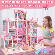 4/6/9/11/14 Room Doll House For Girls, Dream House Playset With 1 Dog, 2 Trees And 25 Furniture Accessories, Pretend Play Princess Toys House As Birthday & Christmas Gifts.