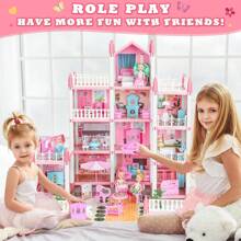 4/6/9/11/14 Room Doll House For Girls, Dream House Playset With 1 Dog, 2 Trees And 25 Furniture Accessories, Pretend Play Princess Toys House As Birthday & Christmas Gifts.