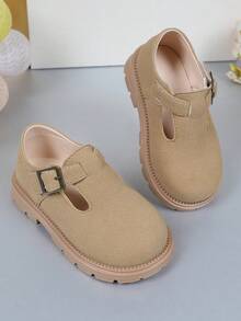 1 双时尚女孩圆头平底鞋，舒适软底，日常休闲春秋鞋 - 卡其色 - 查看 2