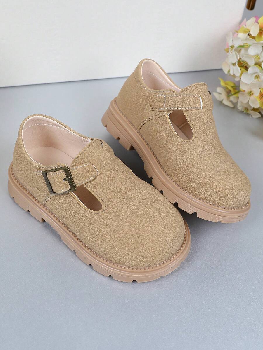 1 双时尚女孩圆头平底鞋，舒适软底，日常休闲春秋鞋 - 卡其色 - 查看 1