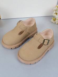 1 双时尚女孩圆头平底鞋，舒适软底，日常休闲春秋鞋 - 卡其色 - 查看 3